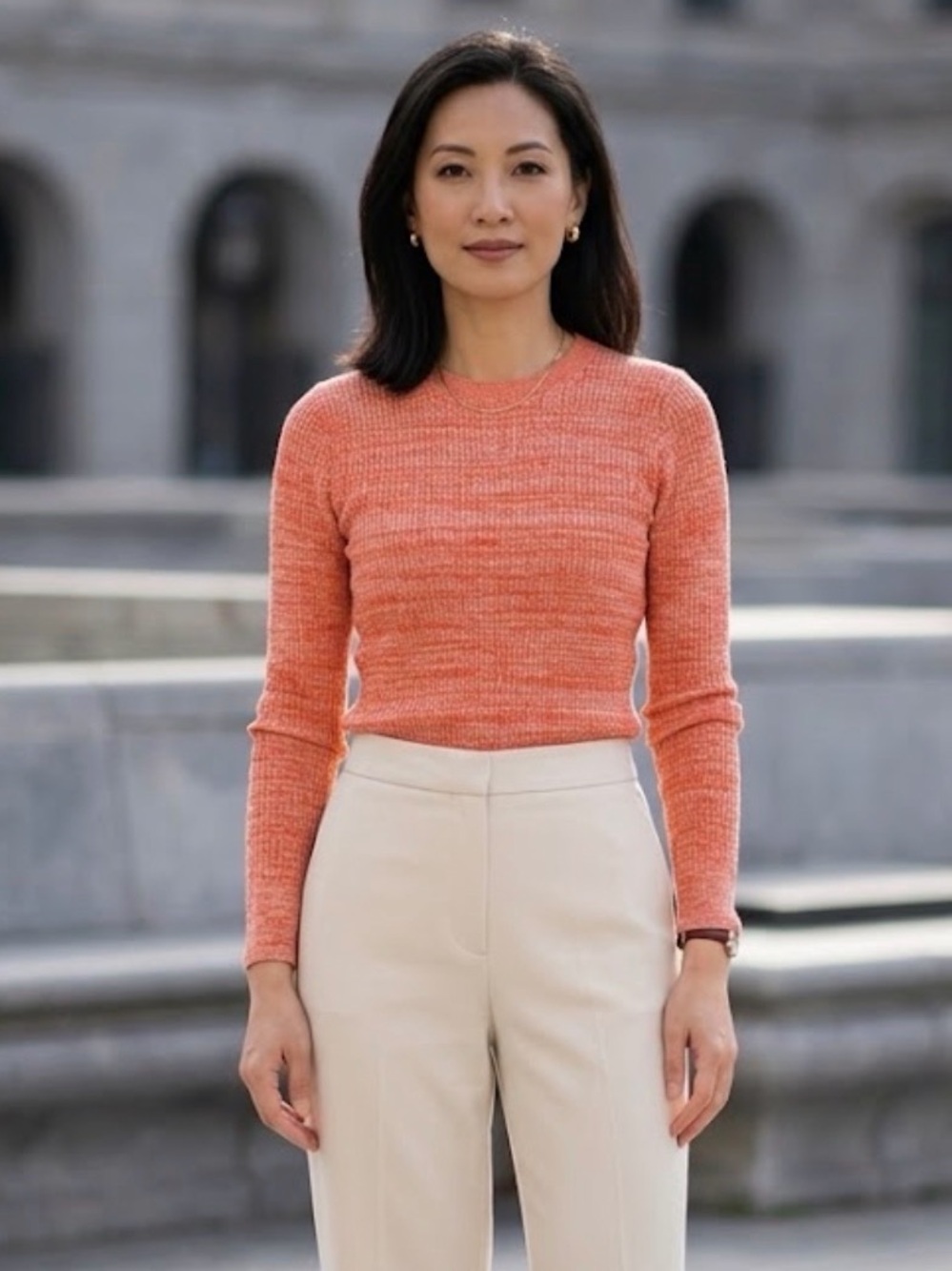Banana Republic Marled Coral-Orange Crewneck Sweater